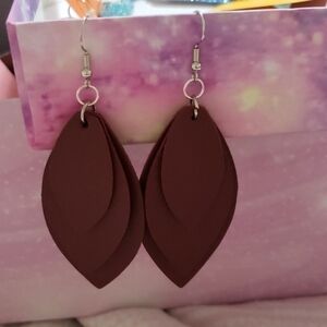 Faux leather 3 layer burgundy earrings nickel free